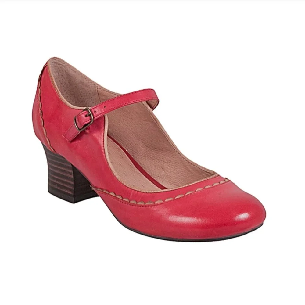 Miz Mooz Fortune High Heeled Mary Jane Shoes Buckle Leather Red Brown Size 7.5
